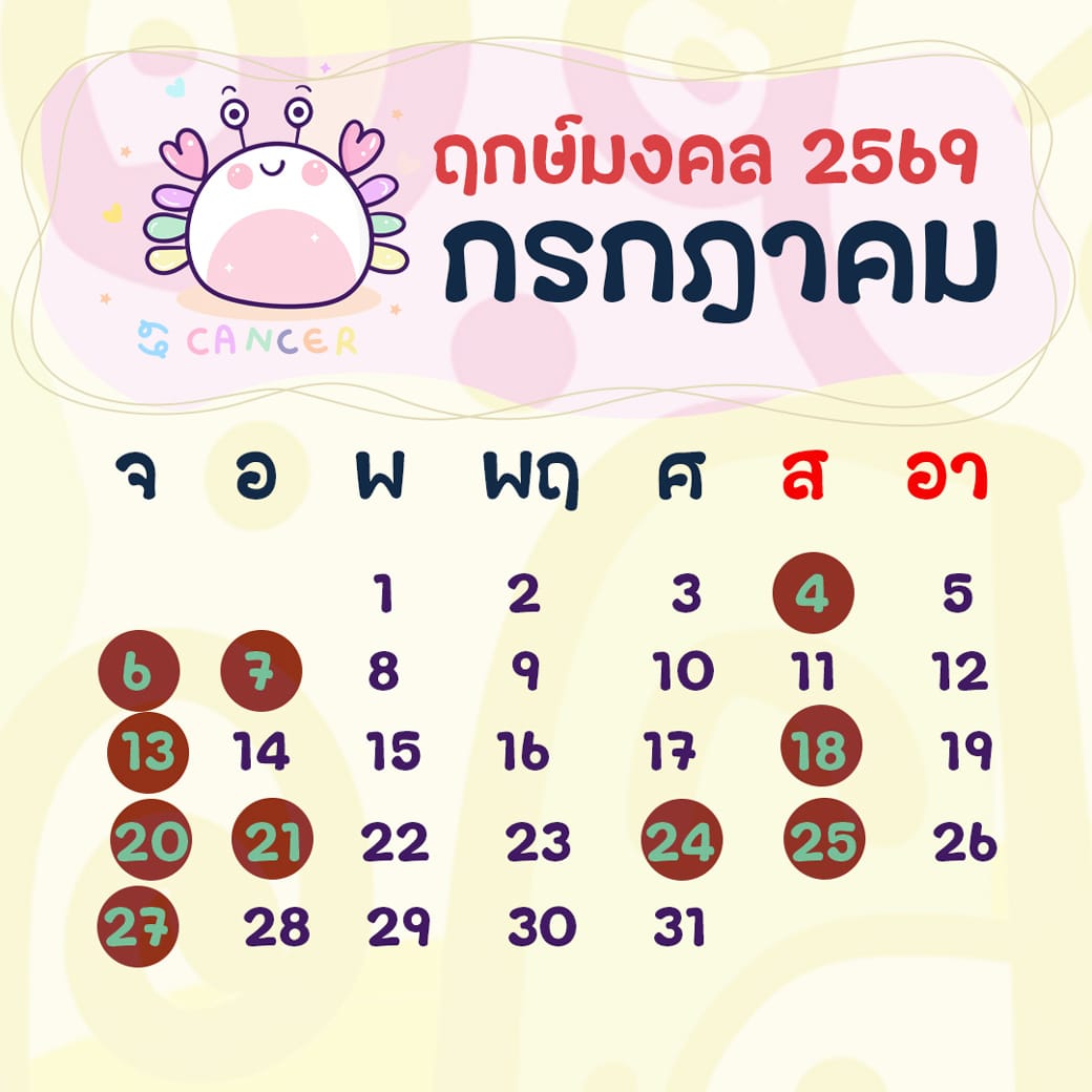 ฤกษ์ศัลยกรรม กรกฎาคม ปี2569 ฤกษ์ศัลยกรรม กรกฎาคม ปี2569